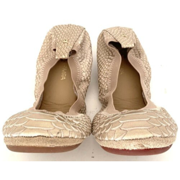 SOLD Yosi Samra Sammie Gold Metallic Python Snake Ballet Flats Size 9 - Picture 6 of 10